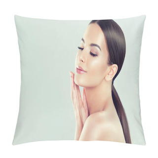 Personality  Beautiful Young Woman With Clean Fresh Skin . Facial Treatment . Cosmetology , Beauty And Spa  Pillow Covers