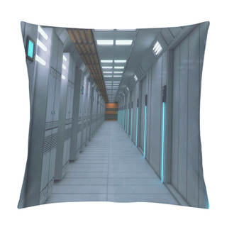 Personality  3D Render. Futuristic Interior Corridor Spaceship Pillow Covers