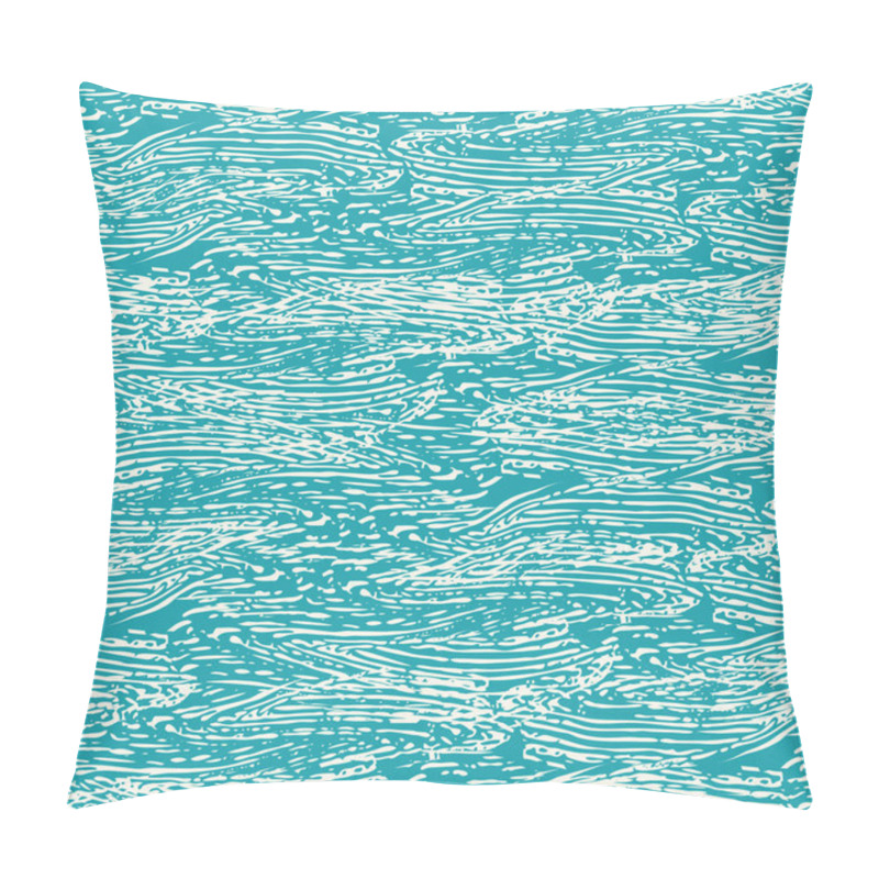 Personality  Grunge abstract water swirl vector seamless pattern background. Dense white stretching horizontal wavy lines on aqua blue backdrop. Painterly streaks texture design.Ocean surface effect all over print pillow covers