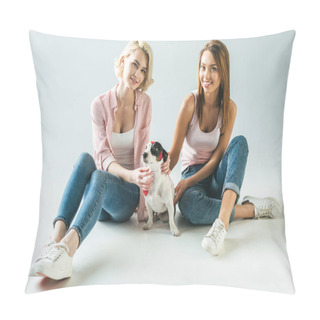 Personality  Beautiful Girls With Jack Russell Terrier Dog In Red Hearts, On White Pillow Covers