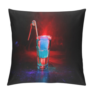 Personality  Alcohol Cocktail In Glass With Ice In Smoke On Dark Toned Background. Club Drinks Concept. One Glass Of Cocktail Pillow Covers
