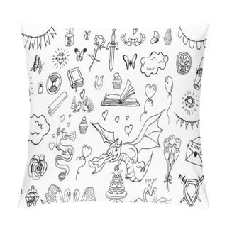 Personality  Hand Drawn Doodle Fairytale Set Isolated On White For Invitation Pillow Covers