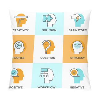 Personality  Human Brain Process Line Icons Set Pillow Covers