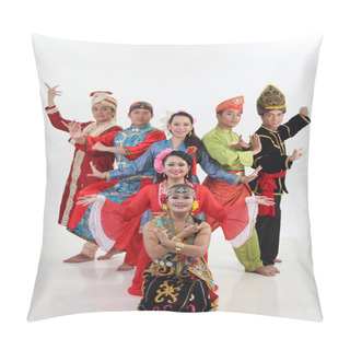 Personality  Malaysian People In Traditional Clothes Posing In Studio Pillow Covers