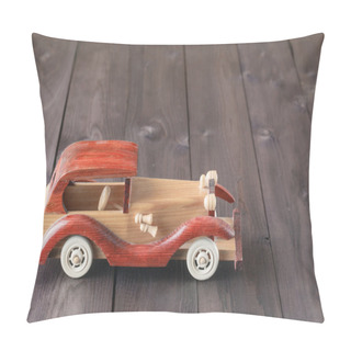 Personality  Retro Wooden Toy Car Over Wooden Table. Room For Text. Pillow Covers