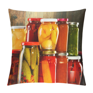 Personality  Jars With Pickled Vegetables, Fruity Compotes And Jams Isolated  Pillow Covers