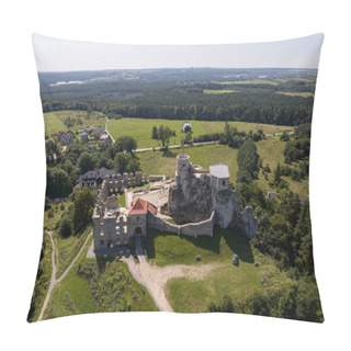 Personality  Rabsztyn, Poland. Ruins Of Medieval Royal Castle On The Rock In Polish Jurassic Highland. Rabsztyn Aerial View In Summer. . Ruins Of Medieval Royal Rabsztyn Castle In Poland. Aerial View In Surise Light In Summer.  Pillow Covers
