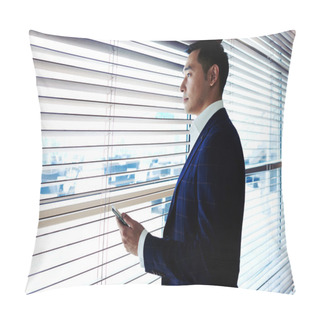 Personality  Asian Businessman Standing Near Office Window Pillow Covers