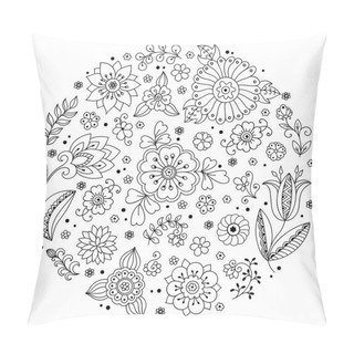 Personality  Vector Flower Pattern. Doodle Style, Spring Floral Background.In The Form Of A Circle. Pillow Covers