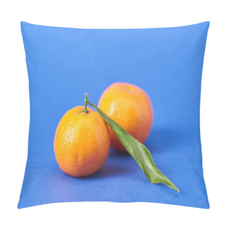 Personality  Juicy Organic Tangerines With Zest On Blue Background  Pillow Covers