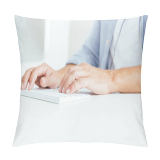 Personality  Cropped View Of Broker Typing On Computer Keyboard In Office  Pillow Covers