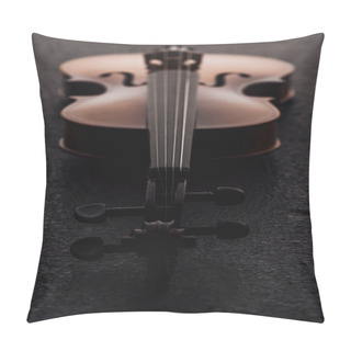 Personality  Close Up Of Strings On Cello In Darkness On Grey Textured Surface  Pillow Covers
