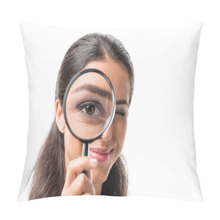 Personality  Businesswoman Holding Magnifying Glass Pillow Covers