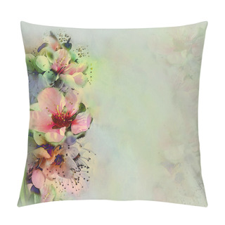 Personality  Greeting Vintage Card With Bright Spring Flowers On Hazed Pastel Bacground Pillow Covers