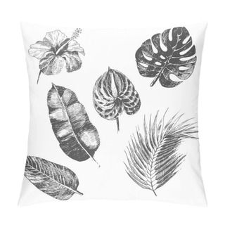 Personality  Vector Hand Drawn Tropical Plants And Exotic Flower - Palm Leaves Pillow Covers