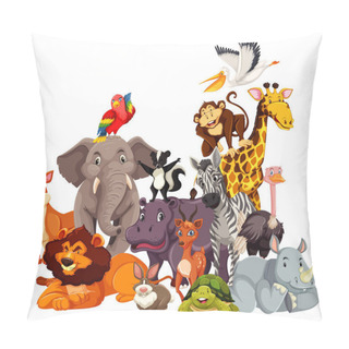 Personality  Group Of Wild Animals Cartoon Character Illustration Pillow Covers