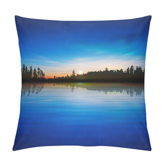Personality  Abstract Nature Blue Background With Forest Lake And Sunrise Pillow Covers