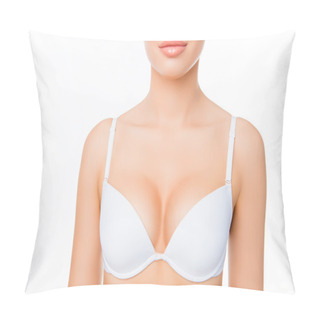 Personality  Close Up Portrait Of Shapely Sexy Woman In White Bra Pillow Covers