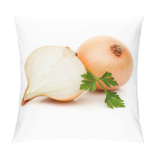 Personality  Sliced Onion With Parsley Greenery Isolated On White Background Pillow Covers