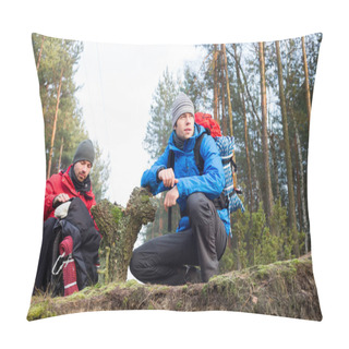 Personality  Male Hikers In Forest Pillow Covers