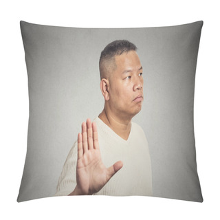 Personality  Grumpy Middle Aged Man With Bad Attitude Giving Talk To Hand Gesture  Pillow Covers