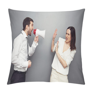 Personality  Boss Screaming In Megaphone At The Woman Pillow Covers
