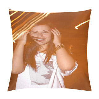 Personality  Happy Young Girl With Lightpainting Pillow Covers