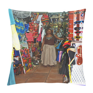 Personality  Shop Owner In The Antiguan Barbuda Marketplace Pillow Covers