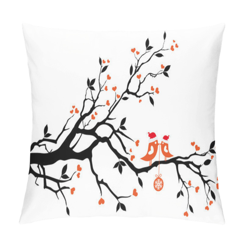 Personality  Santa birds kissing on a tree, vector pillow covers