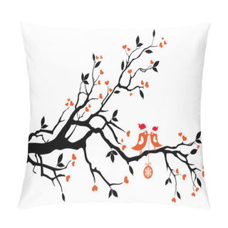 Personality  Santa Birds Kissing On A Tree, Vector Pillow Covers