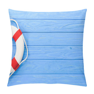 Personality  Life Ring On Blue Wooden Background Pillow Covers