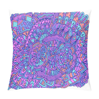 Personality  Floral Mandala Ornament With Flowers And Leaves. Doodle Ornated Vibrant Multicolor Art. Abstract Trippy Pattern. Vector Artwork. Pillow Covers