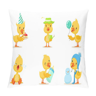 Personality  Set Of Animated Chickens In Different Poses Vector Illustration Cartoon Character Pillow Covers