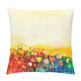 Personality  Abstract Tulip Flower Field Watercolor Painting Pillow Covers