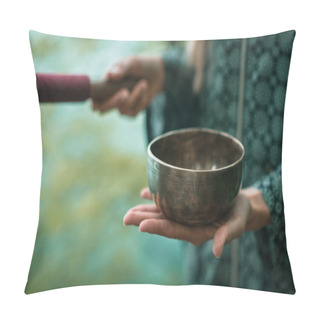 Personality  Woman Holding Tibetan Singing Bowl Pillow Covers