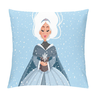 Personality  Snow Queen Holding Snowflake In Winter Time Pillow Covers