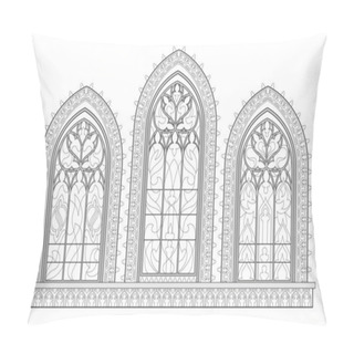 Personality  Black And White Drawing For Coloring Book. Beautiful Medieval Stained Glass Window In French Churches. Gothic Architectural Style In Western Europe. Worksheet For Children. Fantasy Vector Image. Pillow Covers