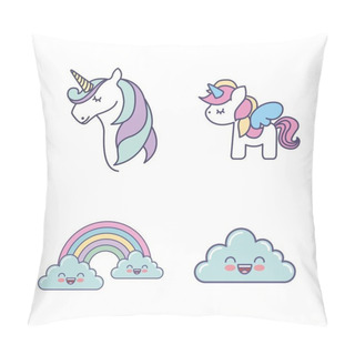 Personality  Drawing Cute Set Unicorns Icon Pillow Covers