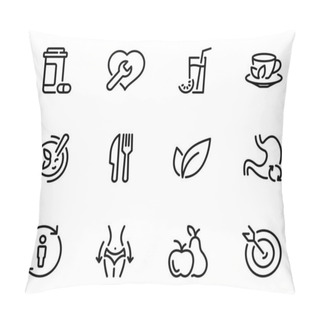Personality  Set Of Black Vector Icons, Isolated Against White Background. Illustration On A Theme Detoxification Pillow Covers