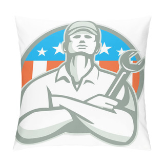 Personality  Mechanic Arms Crossed Wrench USA Flag Retro Pillow Covers
