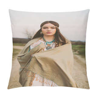 Personality  Hipster Girl Standing On A Dirt Road. Pillow Covers