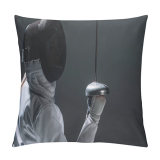 Personality  Back View Of Fencer Holding Rapier Isolated On Black  Pillow Covers