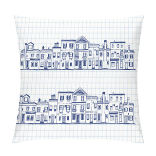 Personality  Houses Doodle, Hand Drawn Vector Set On Note Paper Pillow Covers