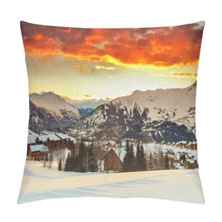 Personality  Evening Landscape And Ski Resort In French Alps,La Toussuire,France Pillow Covers