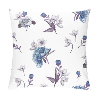 Personality  Floral Seamless Pattern With Watercolor Blue Peonies And Anemones Pillow Covers