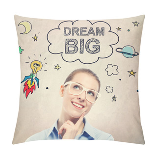 Personality  Dream Big Idea Sketch With Business Woman Pillow Covers