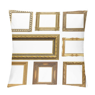 Personality  Set Of Golden Frames For Paintings, Mirrors Or Photo Isolated On White Background Pillow Covers