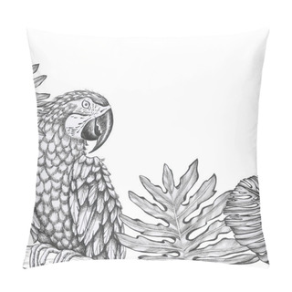 Personality  Card Tropical Pattern  Parrot  Isolate Object White Background Art Line Silhouette Of A Parrot Pillow Covers