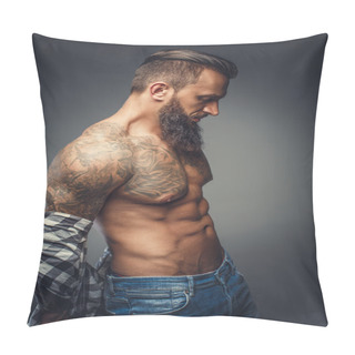 Personality  Tattooed Male Taking Off His Shirt Pillow Covers