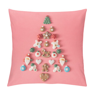 Personality  Christmas Tree With Sweets And Cookies Decoration. Creative Christmas Background. Pillow Covers